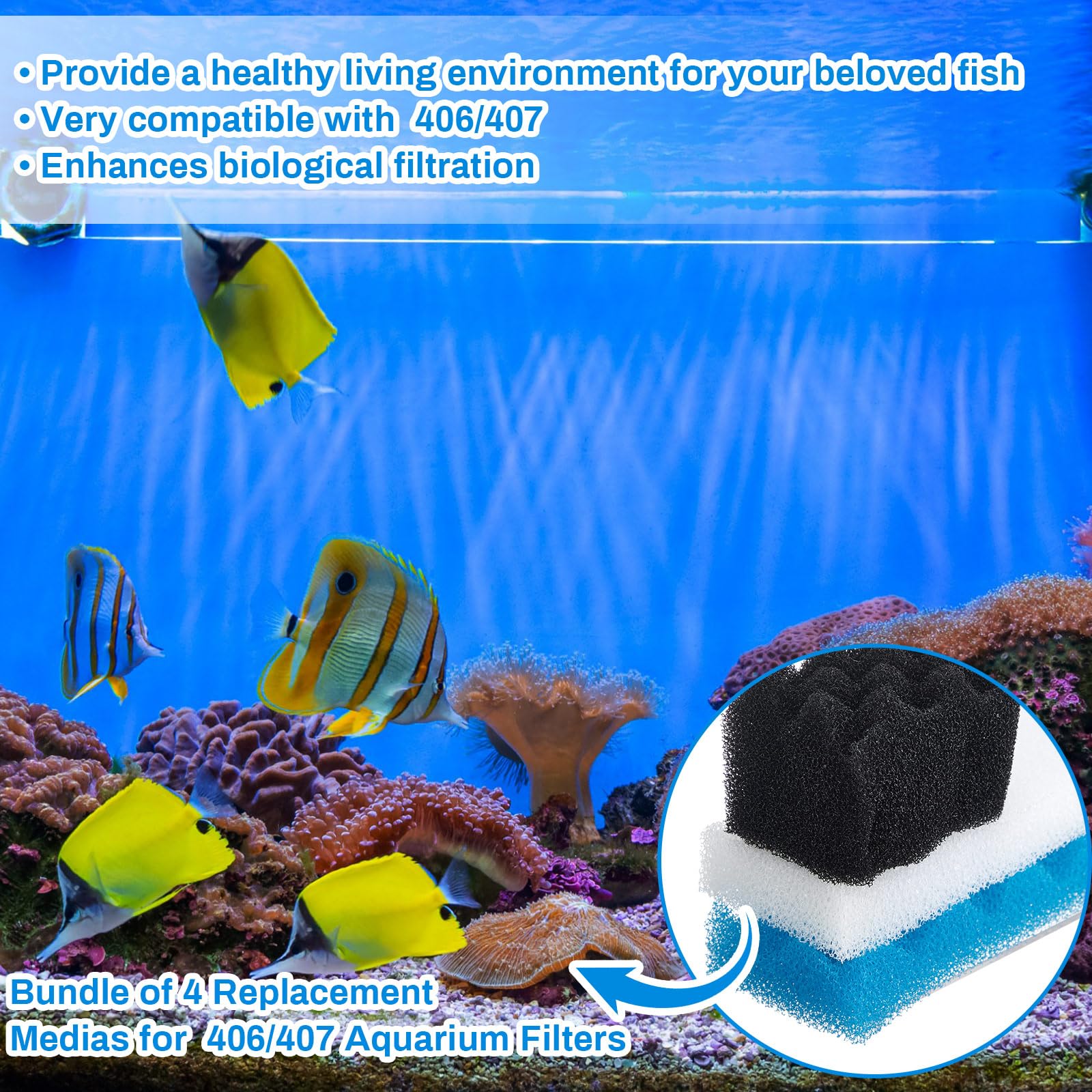 Threlaco Fluval 406/407 compatible media showcases ready-to-use replacement filtration media.