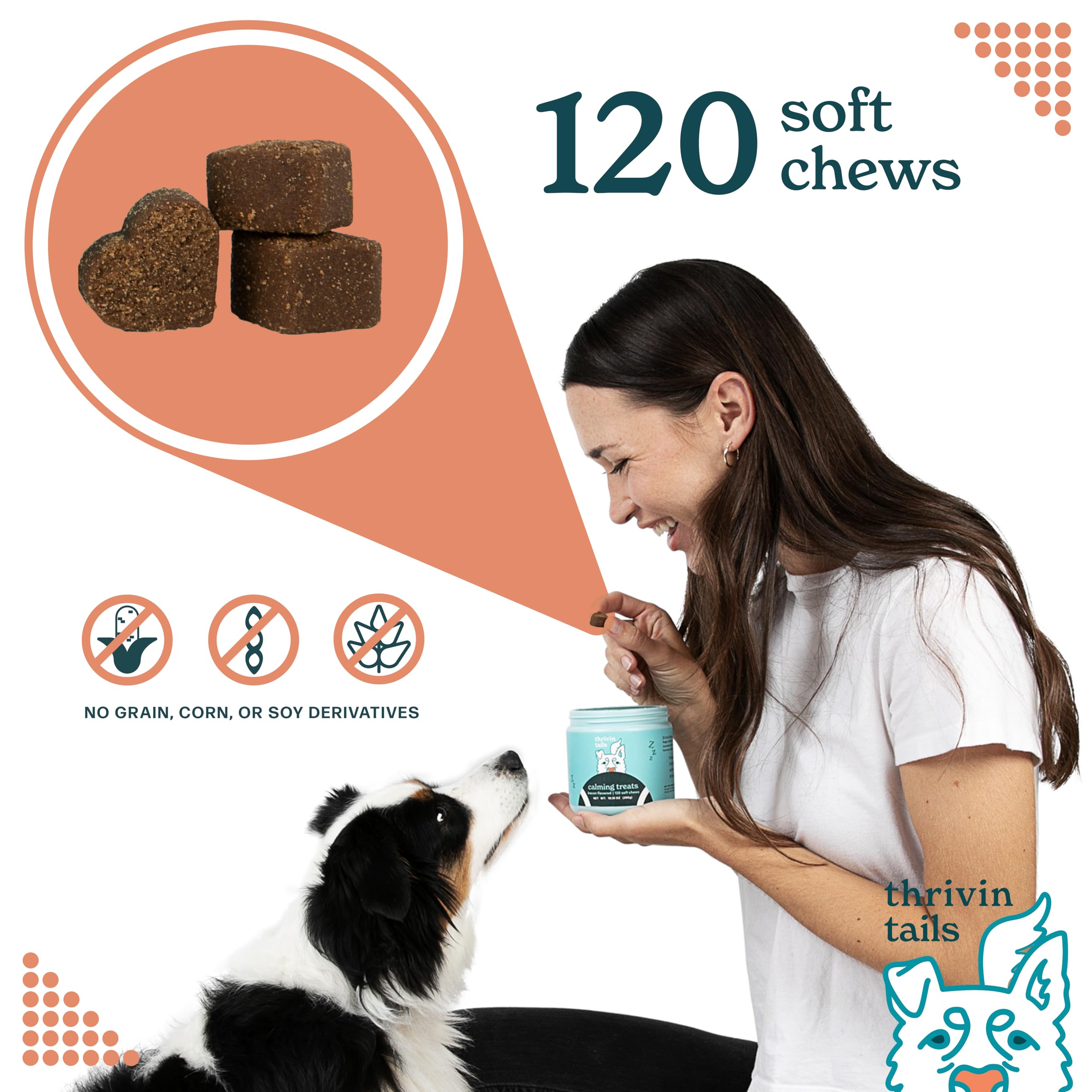 Thrivin Tails dog relaxing after chews indicating potential comfort