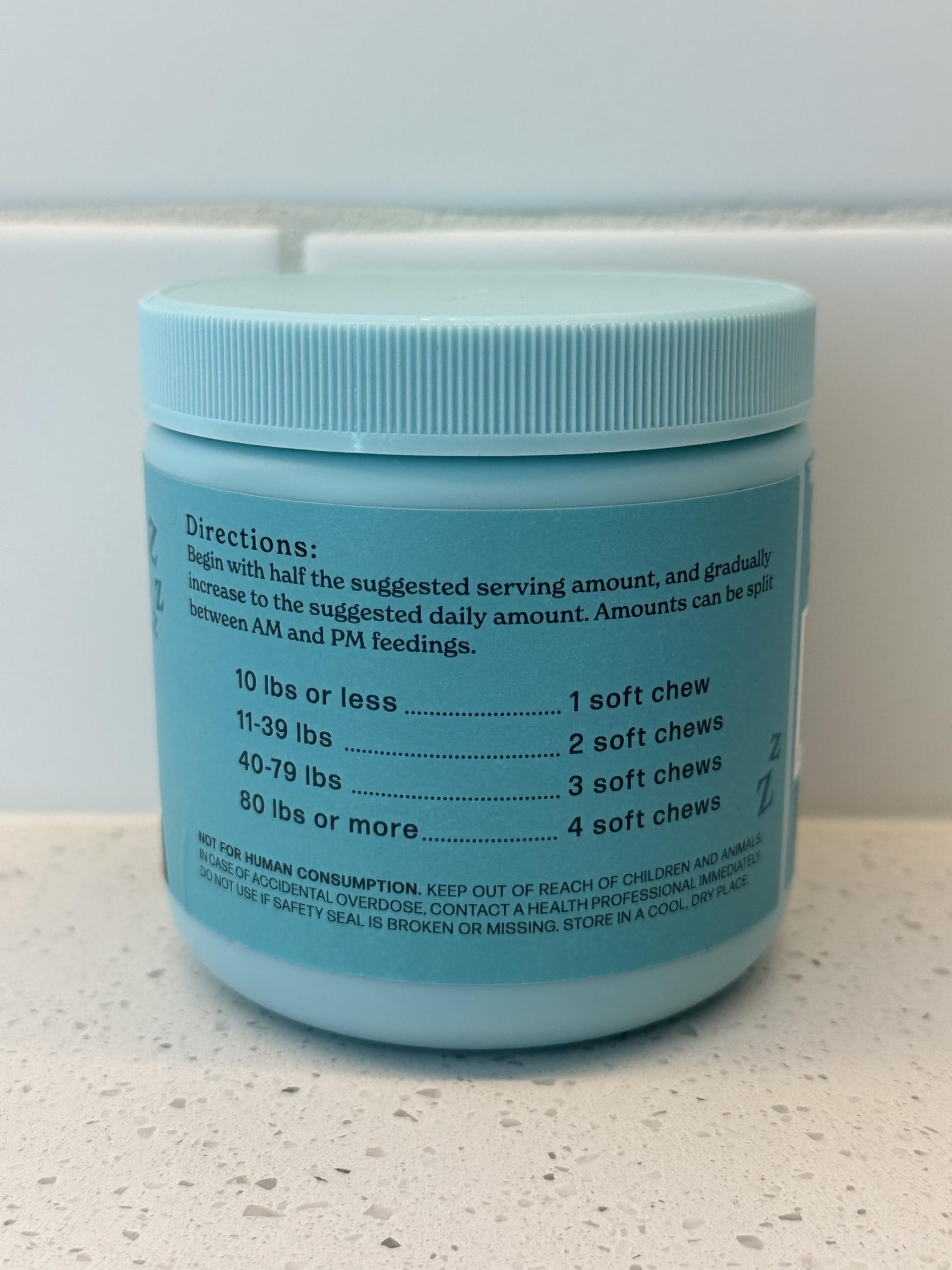 Thrivin Tails separation-anxiety scene with dog calming chews suggesting routines