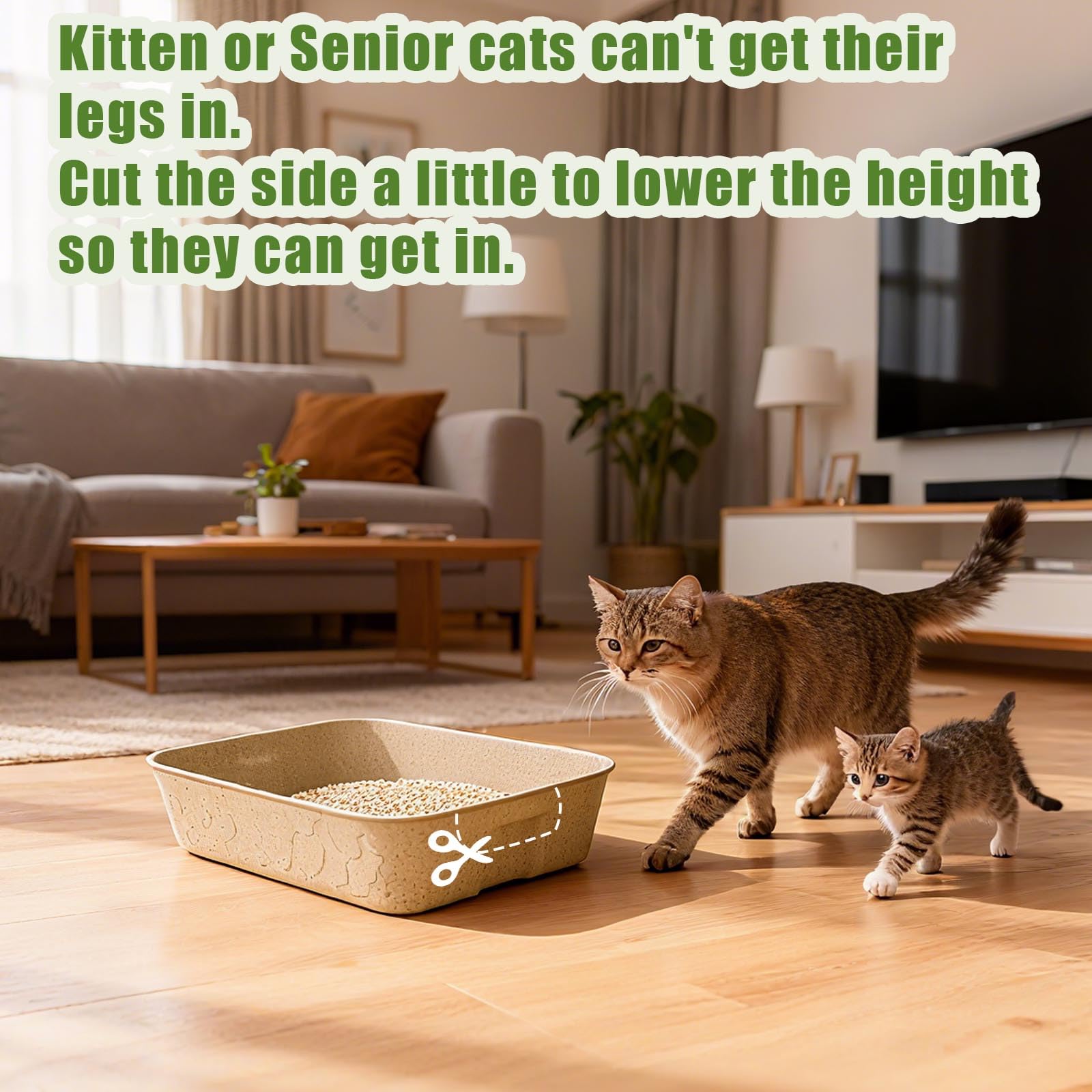 Thryosyn large disposable litter box 4-pack stacked for compact eco-friendly storage.