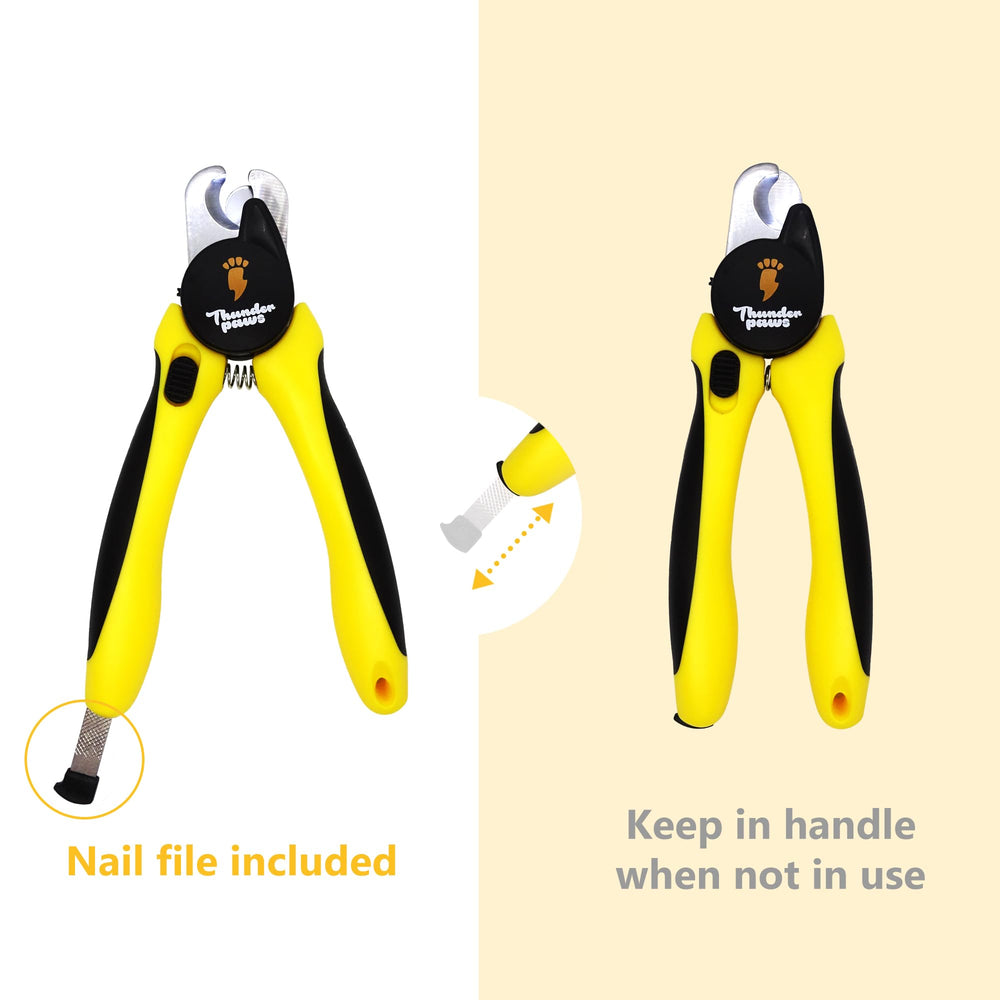 Thunderpaws safety guard prevents over-trimming for gentle pet grooming.