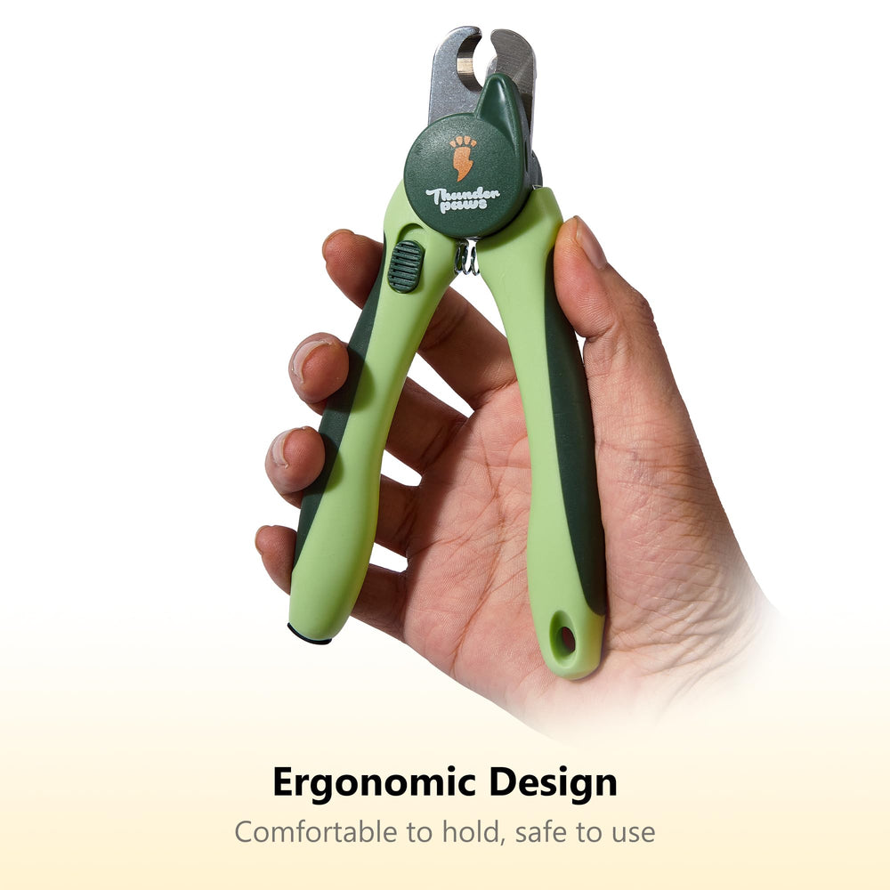 Thunderpaws clippers with safety guard demonstrating over-trim protection for pets