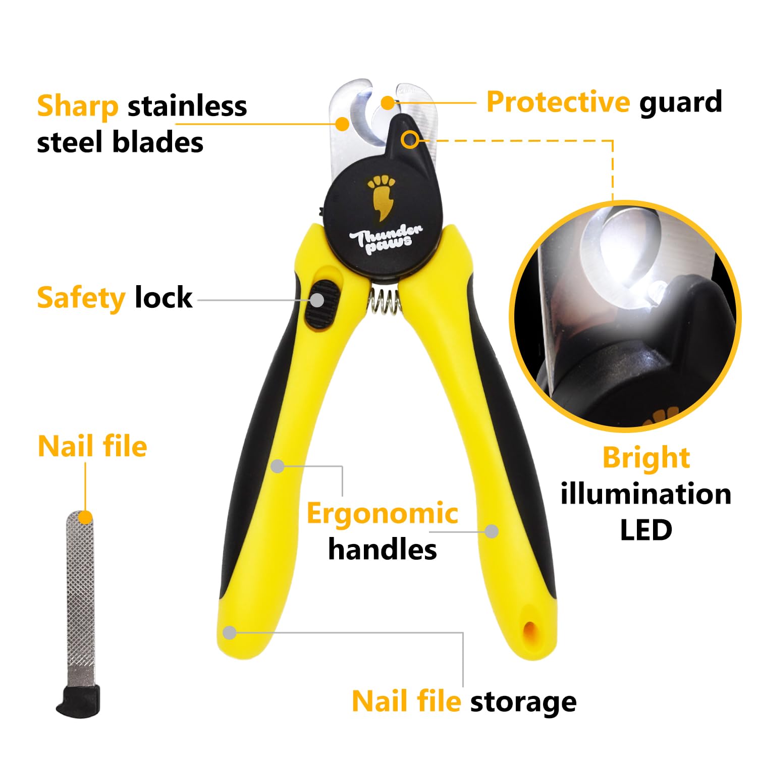Thunderpaws included nail file stores neatly in the handle for easy maintenance.