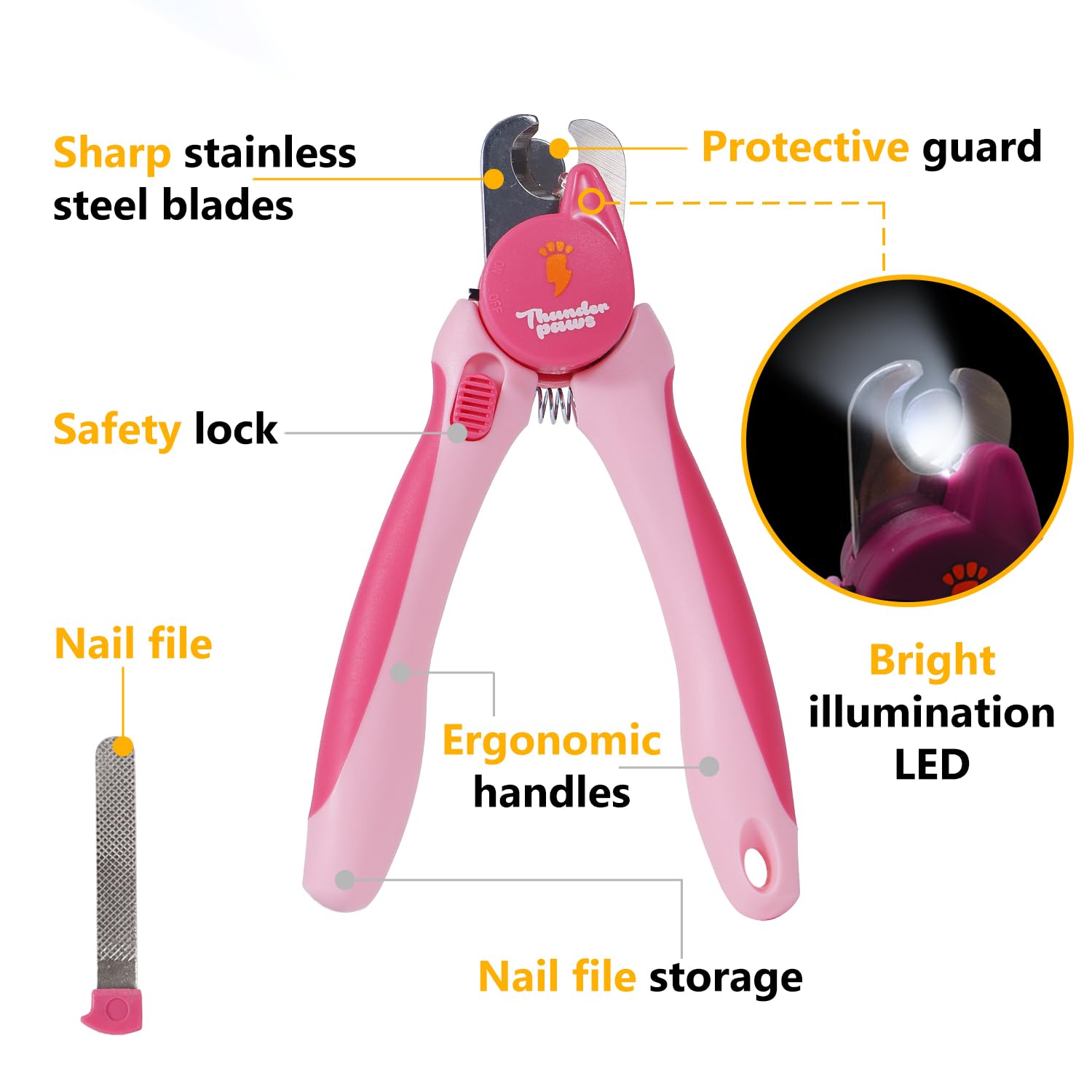 Thunderpaws nail file stored in handle for quick smoothing