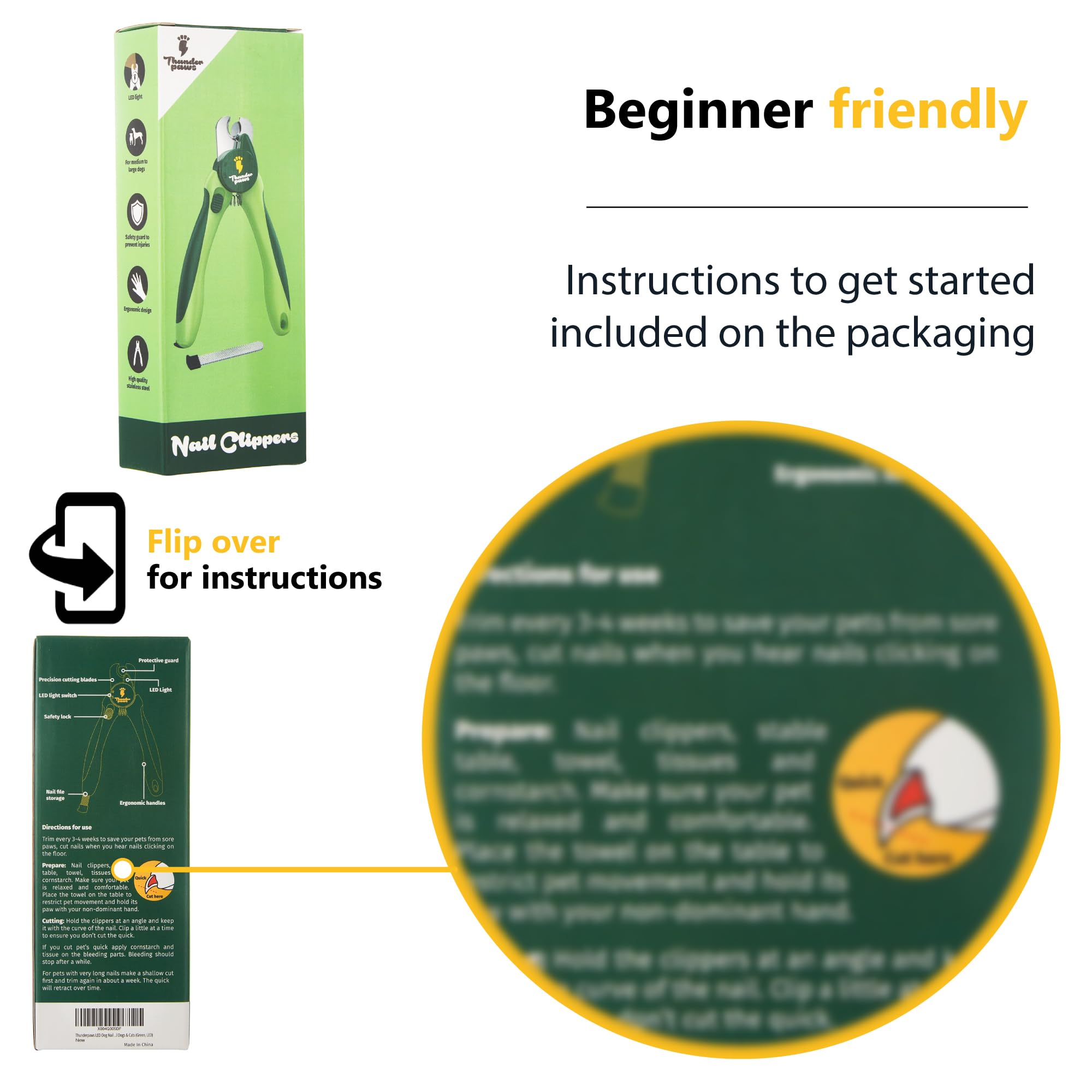 Thunderpaws nail file tucked in the handle for finishing touches