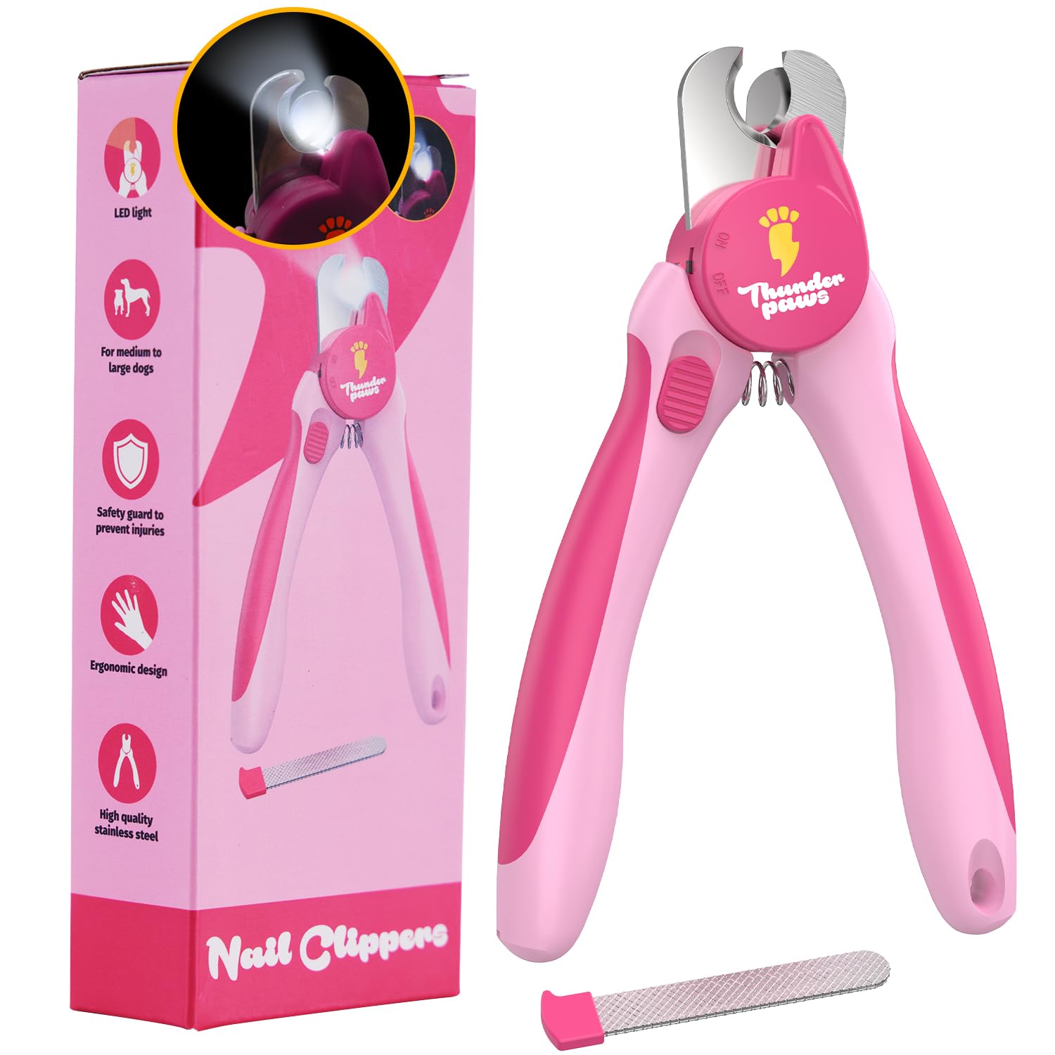 Thunderpaws professional nail clippers with LED light for safe trimming