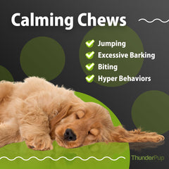 ThunderPup chamomile valerian root ingredients closeup emphasizes herbal calming options.