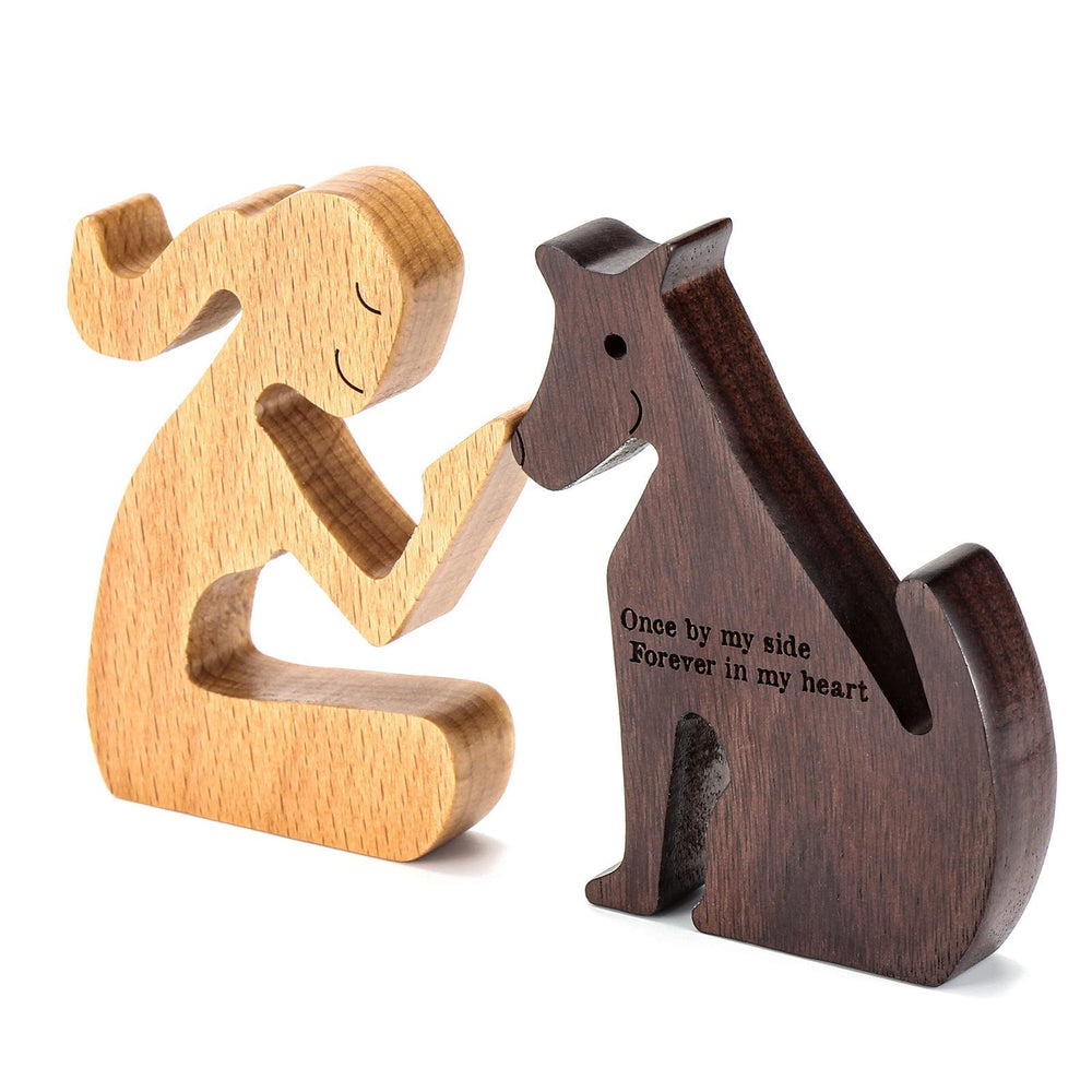 THYGIFTREE separated dog-human sculpture allows customizable display for tribute moments.