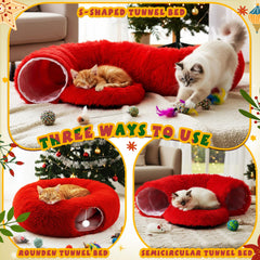 Thyle Christmas Cat Tunnel Bed plush cushion closeup highlights cozy resting area.