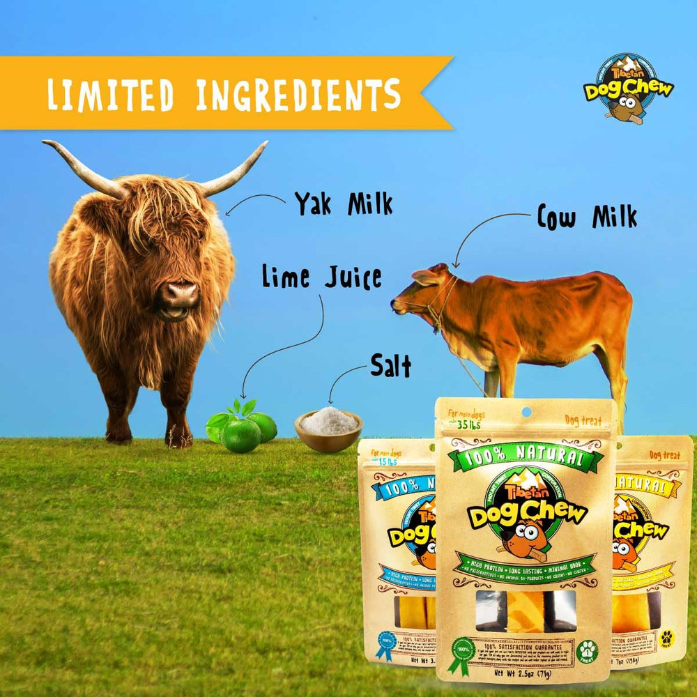 Tibetan Dog Chew four-ingredient formula emphasizes simple, digestible ingredients