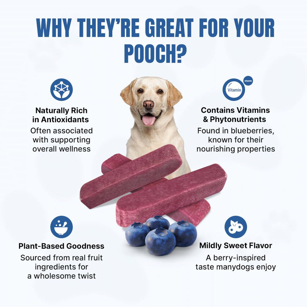 Tibetan Dog Chew yak cheese stick blueberry ingredients emphasize simple, grain-free formula.
