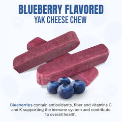 Tibetan Dog Chew yak cheese stick blueberry closeup texture highlights savory crunch.