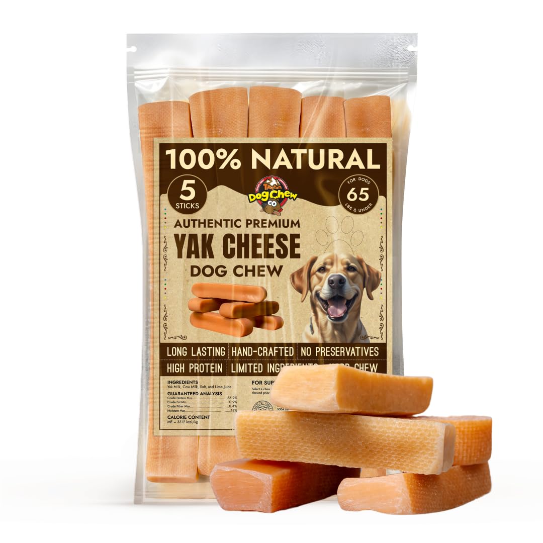 Tibetan Dog Chew Yak Cheese Sticks packaging closeup—premium ingredients for large dogs.