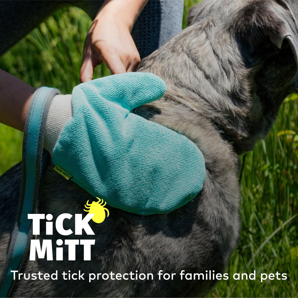TiCK MiTT blue human use closeup shows ergonomic grip for comfortable tick handling.