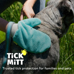 TiCK MiTT blue human use closeup shows ergonomic grip for comfortable tick handling.