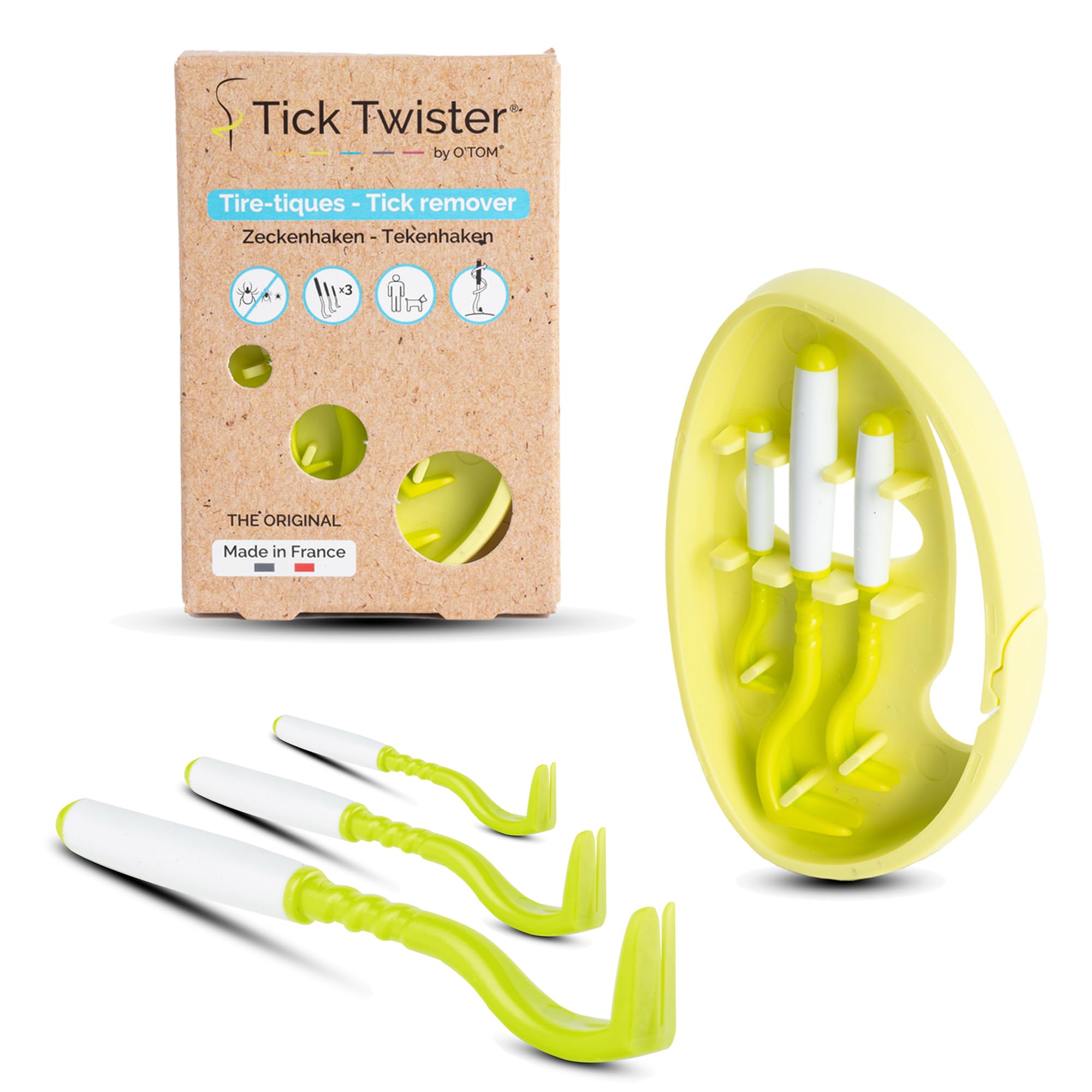 Tick Twister in its box packaging for quick, portable tick removal.