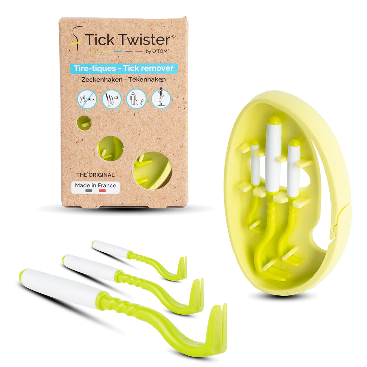 Tick Twister in its box packaging for quick, portable tick removal.