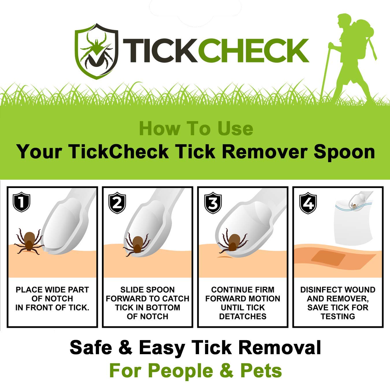 TickCheck lightweight tick remover spoon in hand for pet-safe tick removal.