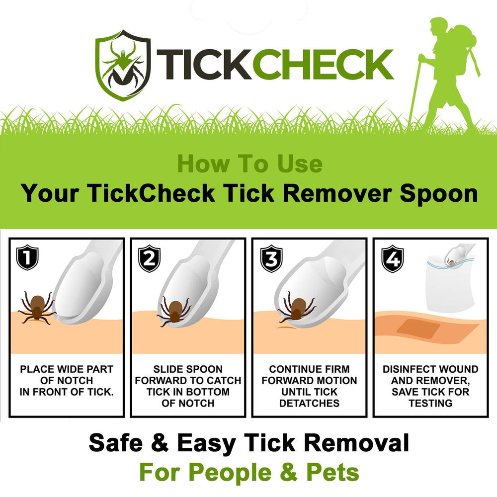 TickCheck lightweight tick remover spoon in hand for pet-safe tick removal.