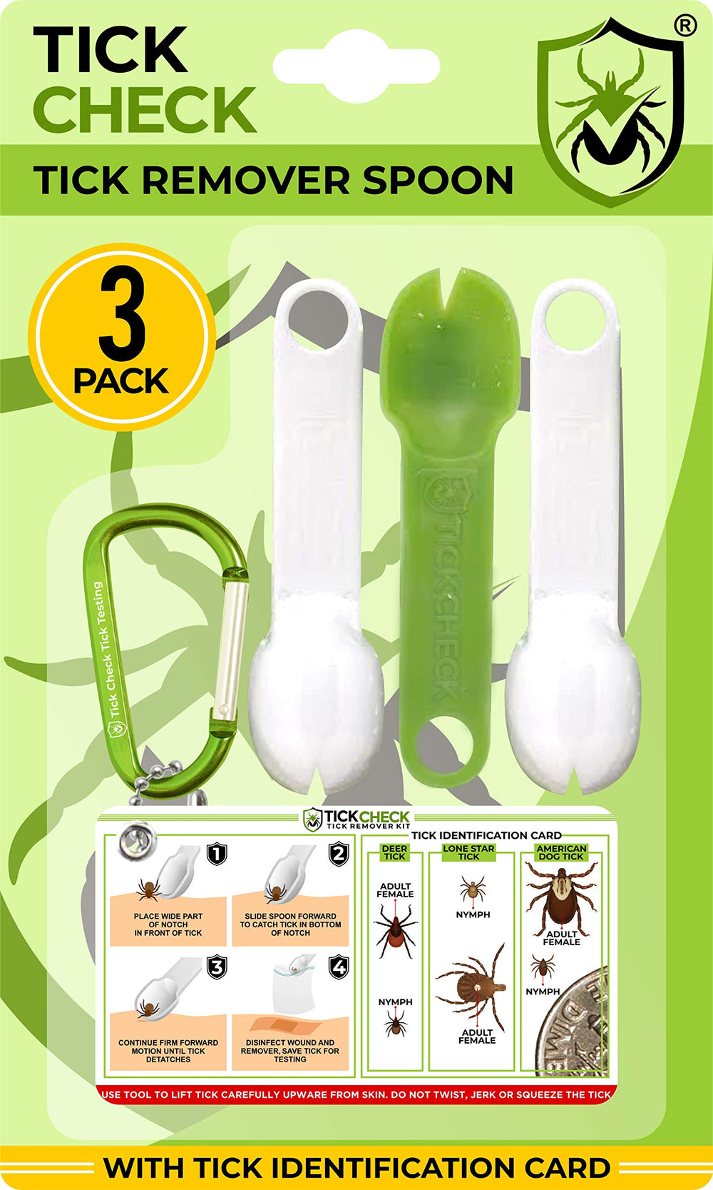 TickCheck tick remover spoon 3-pack held in hand for easy embedded tick removal.