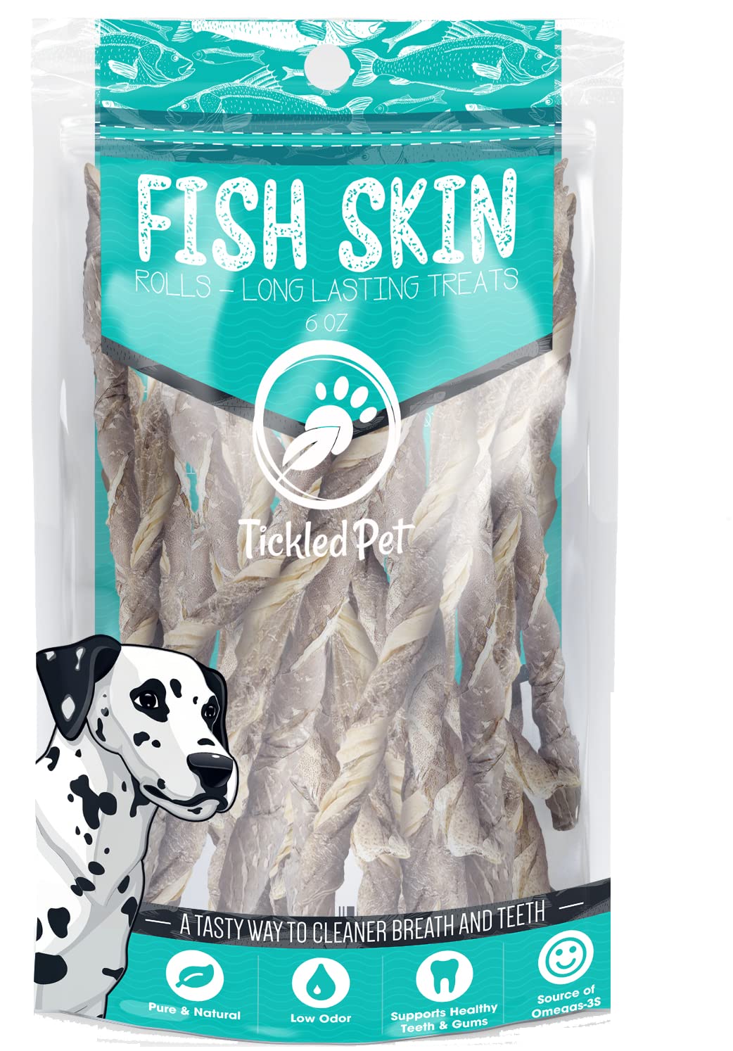 TickledPet icelandic cod skin twist close-up shows crunchy texture for training rewards