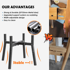 TIDANT elevated dog bowl stand width close-up shows easy width lock for different bowls.