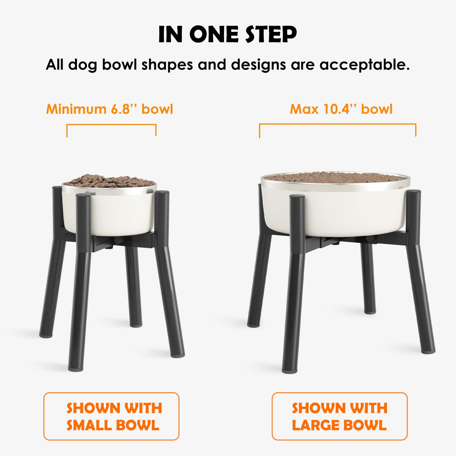 TIDANT elevated dog bowl stand assembly image shows quick, tool-free setup.