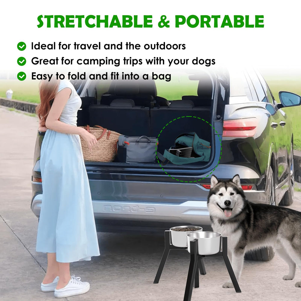 TIDANT elevated dog bowl stand with bowl-not-included note for flexible bowls.