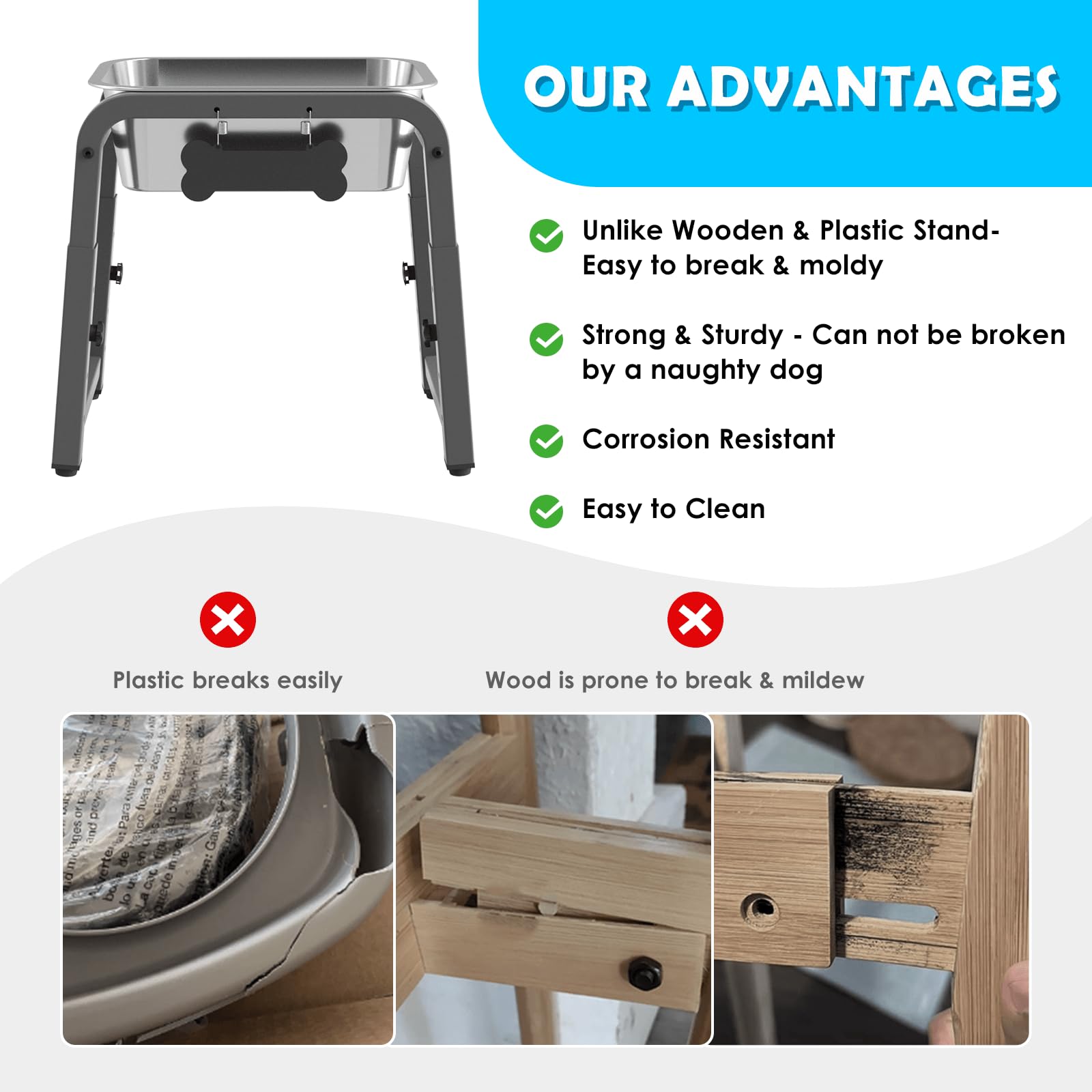 Tidant stainless steel bowl with raised holder for easy cleaning.