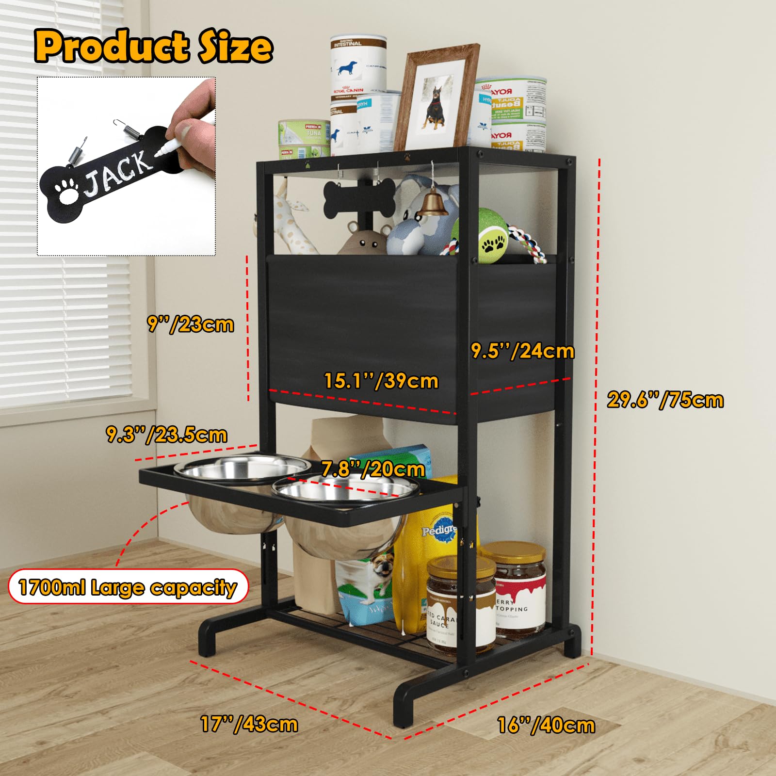 TIDANT storage basket and trays keep bowls and essentials neatly.