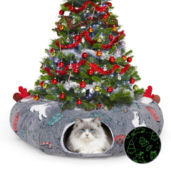 Tidjani cat-tunnel-christmas-tree-skirt protects the tree while inviting playful cats.