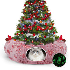 Tidjani cat tunnel Christmas tree skirt with festive pattern protects the tree
