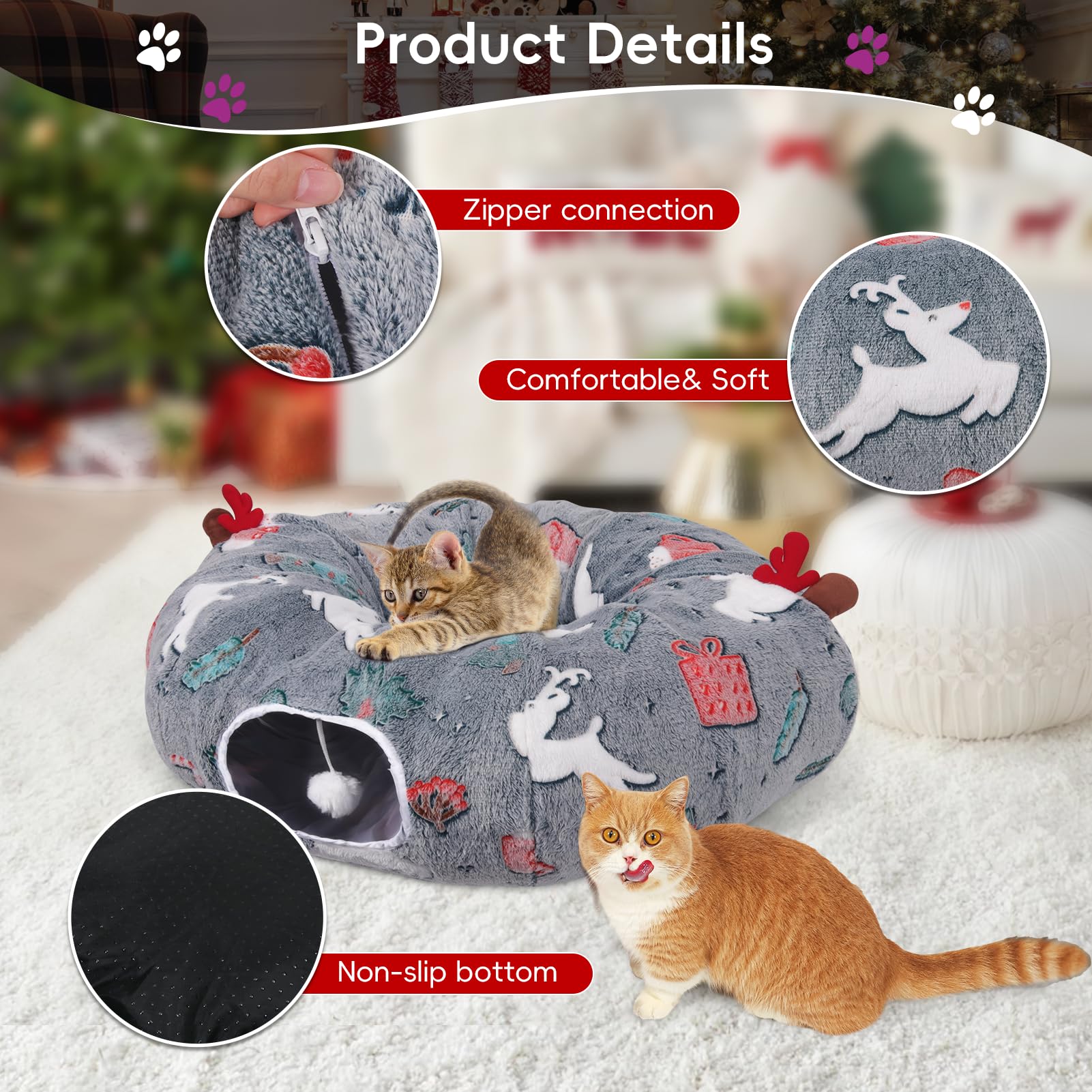 Tidjani cat-tunnel-hanging-ball adds interactive play opportunities.