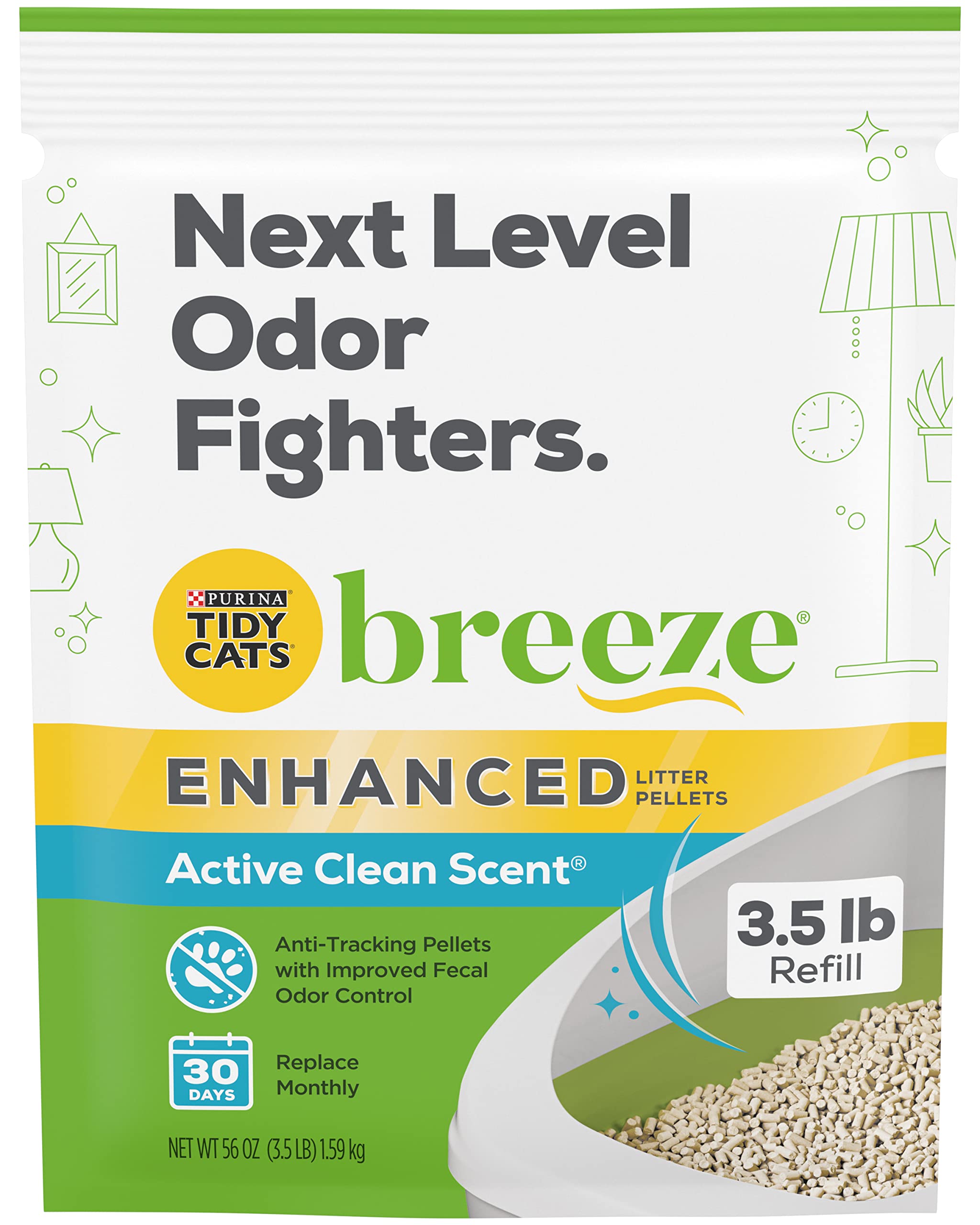 Purina Tidy Cats Breeze Litter Pellets pack-2 bags on shelf demonstrates easy refill packaging.