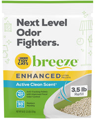 Purina Tidy Cats Breeze Litter Pellets pack-2 bags on shelf demonstrates easy refill packaging.