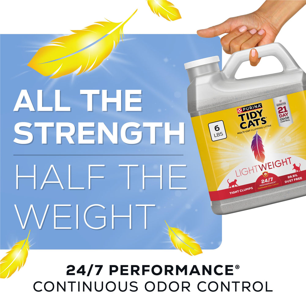 Tidy Cats LightWeight 24/7 Performance easy-pour closeup highlights lightweight convenience