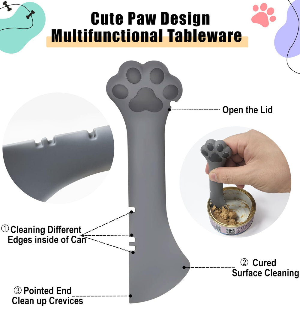 TidyNuts cat-dog food spatula in grey helps scoop wet food easily.