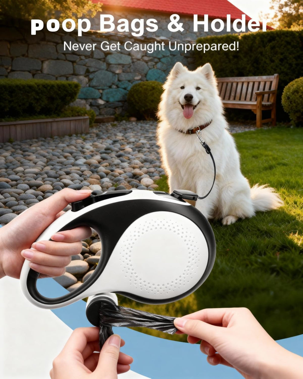 TidyTrek car-seatbelt clip attachment secures the leash during car travel.