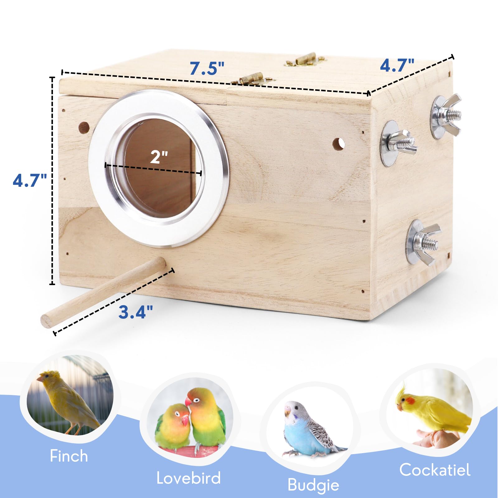 Tierecare parakeet nesting box acrylic visibility aids calm, watchful monitoring