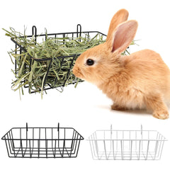 TiereCare Rabbit Hay Feeder set in black and white helps reduce hay mess.