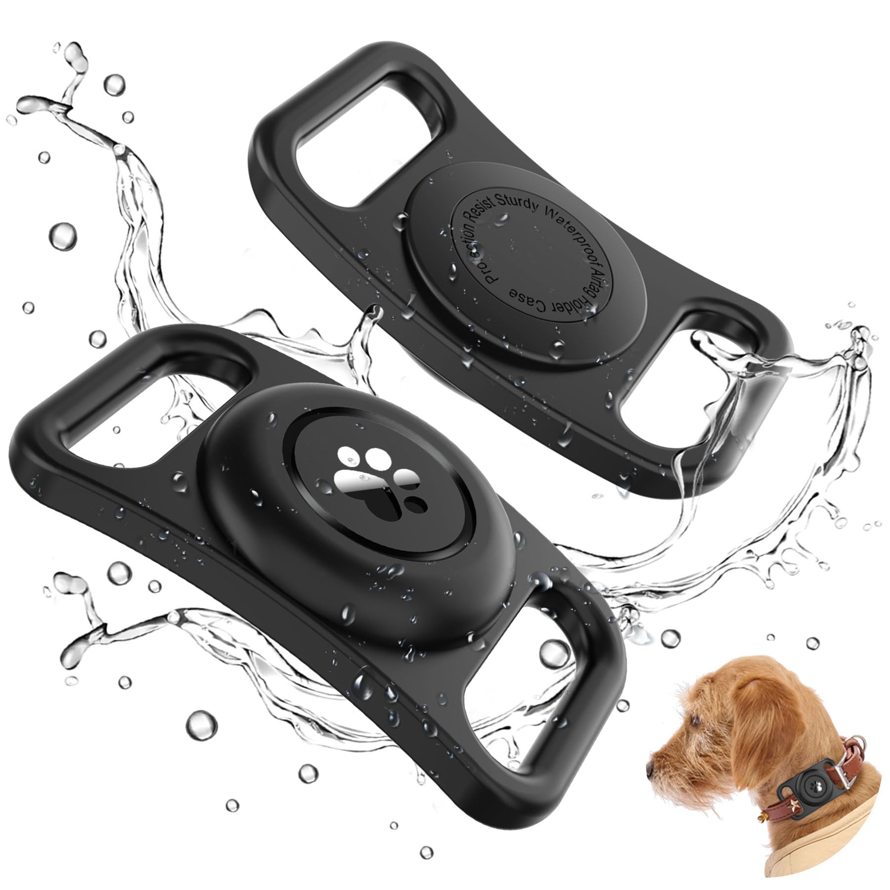 Tieuwant AirTag dog collar holder closeup shows snug silicone fit for outdoor tracking.