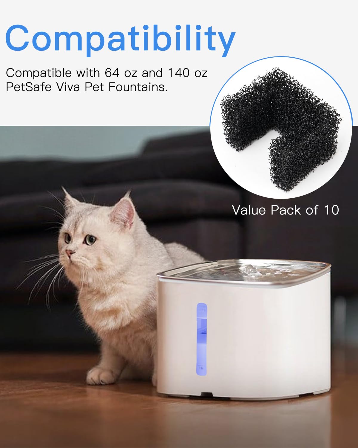Tiga foam filter replacement for Viva Cat Water Fountain demonstrates easy swap.