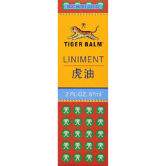 Tiger Balm Liniment bottle closeup highlighting rich topical formula for targeted relief.