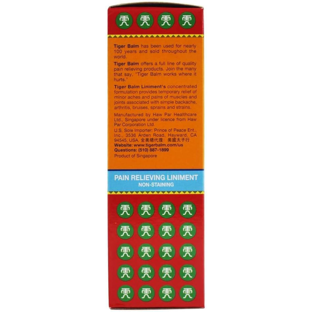 Tiger Balm Liniment pour-application and soothing rub for tense muscles.