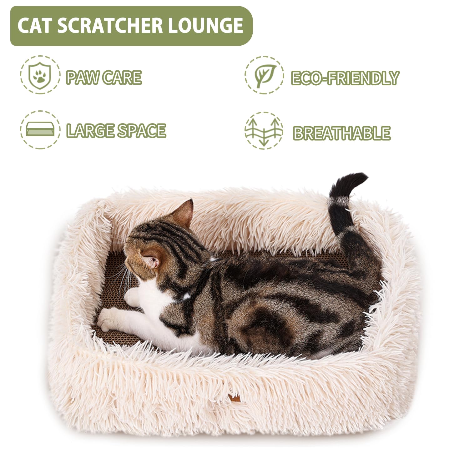 TIGOADT Fluffy Cat Scratcher Lounge Box beige outer plush shell for cozy lounging.