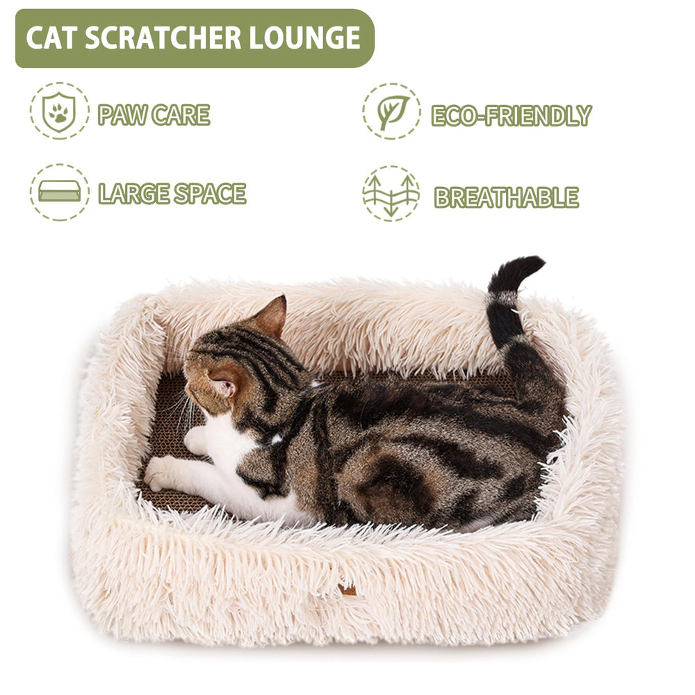TIGOADT Fluffy Cat Scratcher Lounge Box beige outer plush shell for cozy lounging.
