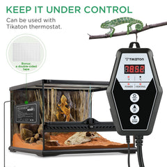 Tikaton digital thermostat controls show simple 3 button operation and Fahrenheit Celsius switch