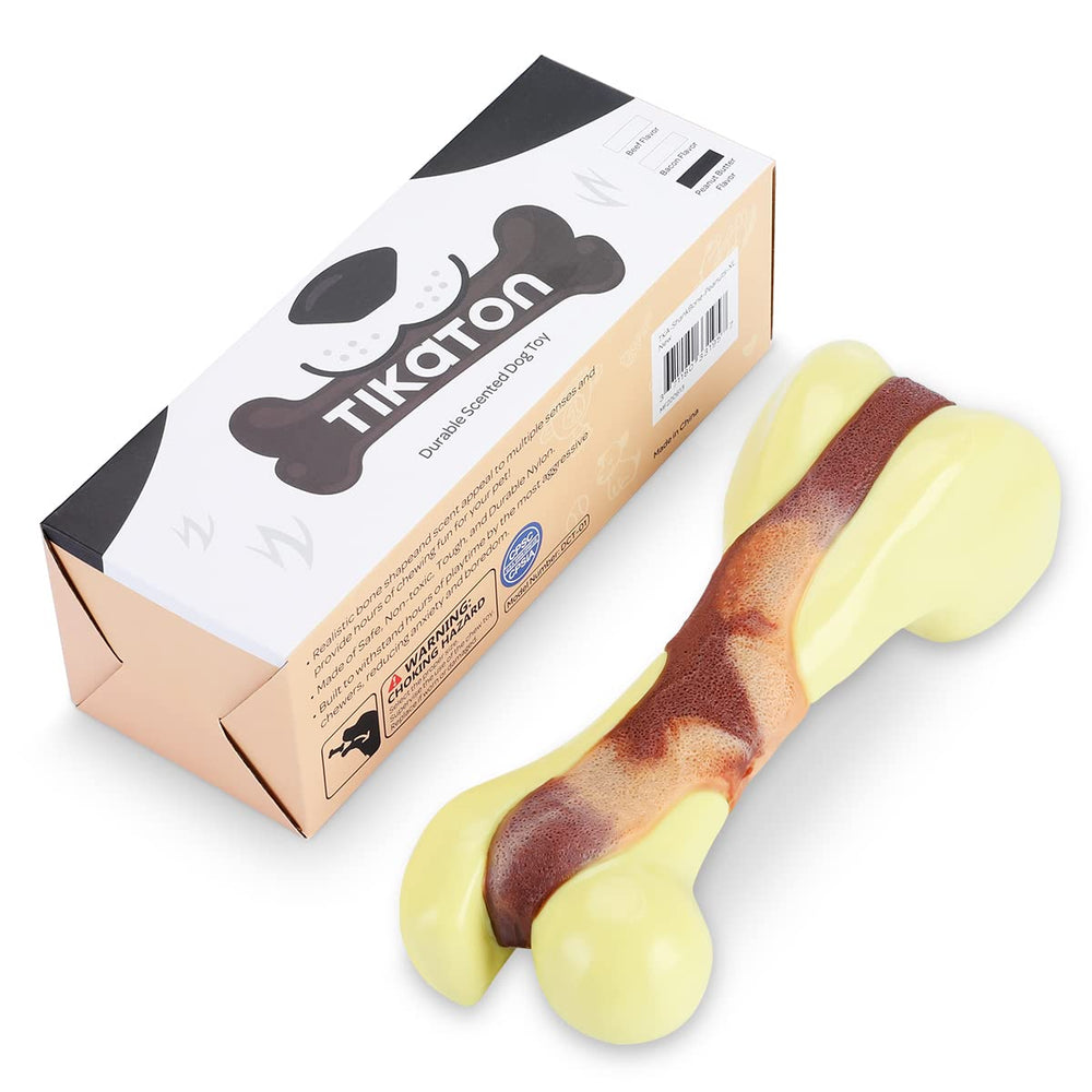 Tikaton bone-shaped chew toy; easy for dogs to grip and chew.