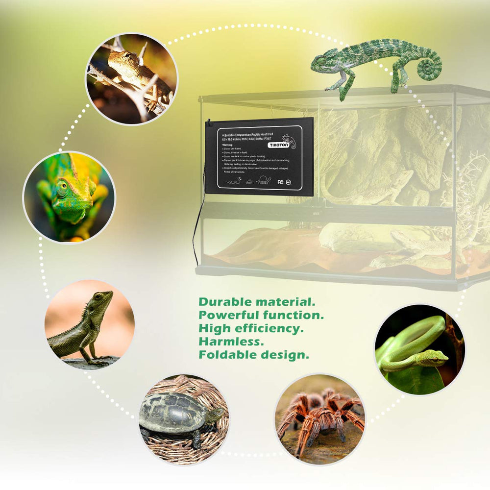 Tikaton reptile heat pad provides consistent warmth for tropical and desert species.