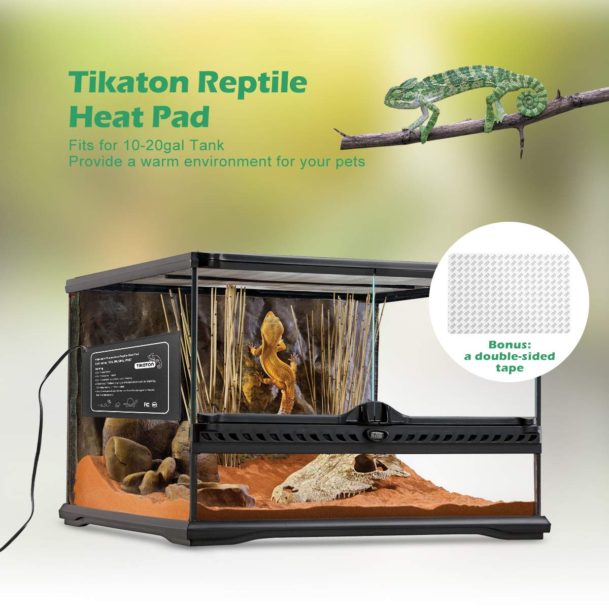Tikaton Reptile Heat Pad durable PVC surface resists warping while keeping habitat clean.